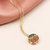 POM Faux gold disc necklace with rainbow gradient crystals