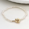 POM Small Freshwater Pearl And Faux Gold Flower Silver Plated Bracelet