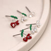 POM Silver Plated Cherries Studs 3 Pair Pack