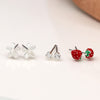 POM Silver Plated Strawberries And Flowers Studs 3 Pair Pack