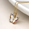 POM Faux Gold Plated Enamell Butterfly Necklace With Rainbow Crystal Wing Detail