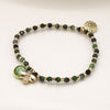 POM Faux Gold And Green Beaded Bumblebee Bracelet With Green Crystal