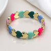 POM Chunky Gold/Multi Bright Hearts Stretch Bead Bracelet