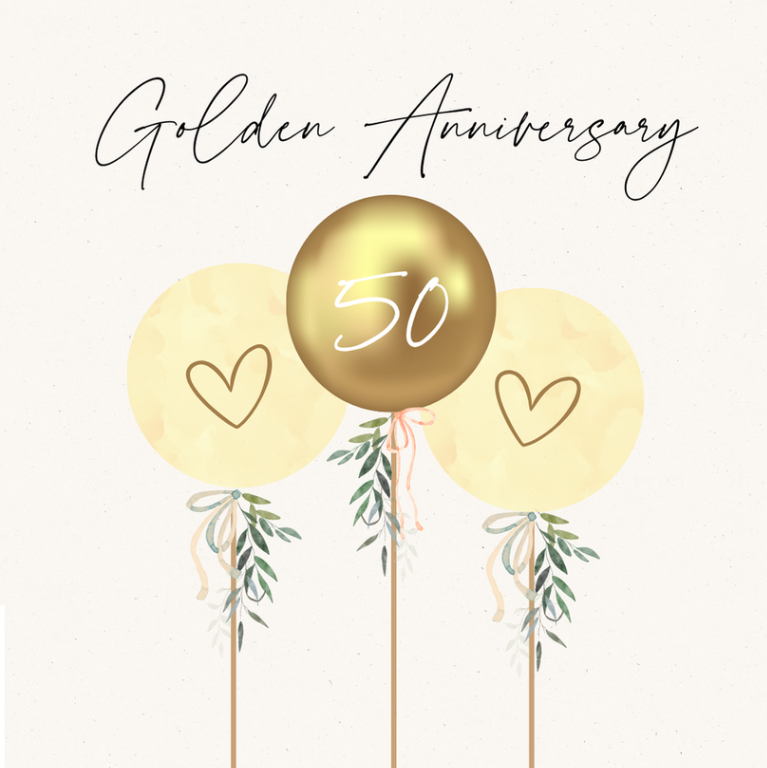 Petimo - Camille Golden Anniversary Balloons Card