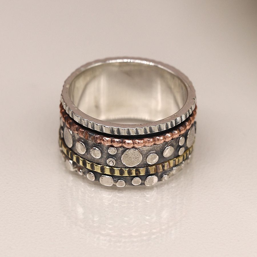 POM Sterling Silver Brass and Copper Bubble Spinning Ring