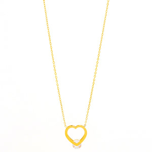 Mira Mira Heart Outline & Crystal Gold Plated Stainless Steel Necklace