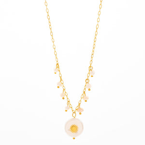 Mira Mira Multi and Large Pearl Gold Plated Stainless Steel Necklace