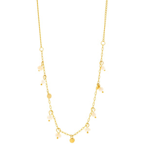 Mira Mira Pearl and Disc Drop Gold Plated Stainless Steel Necklace