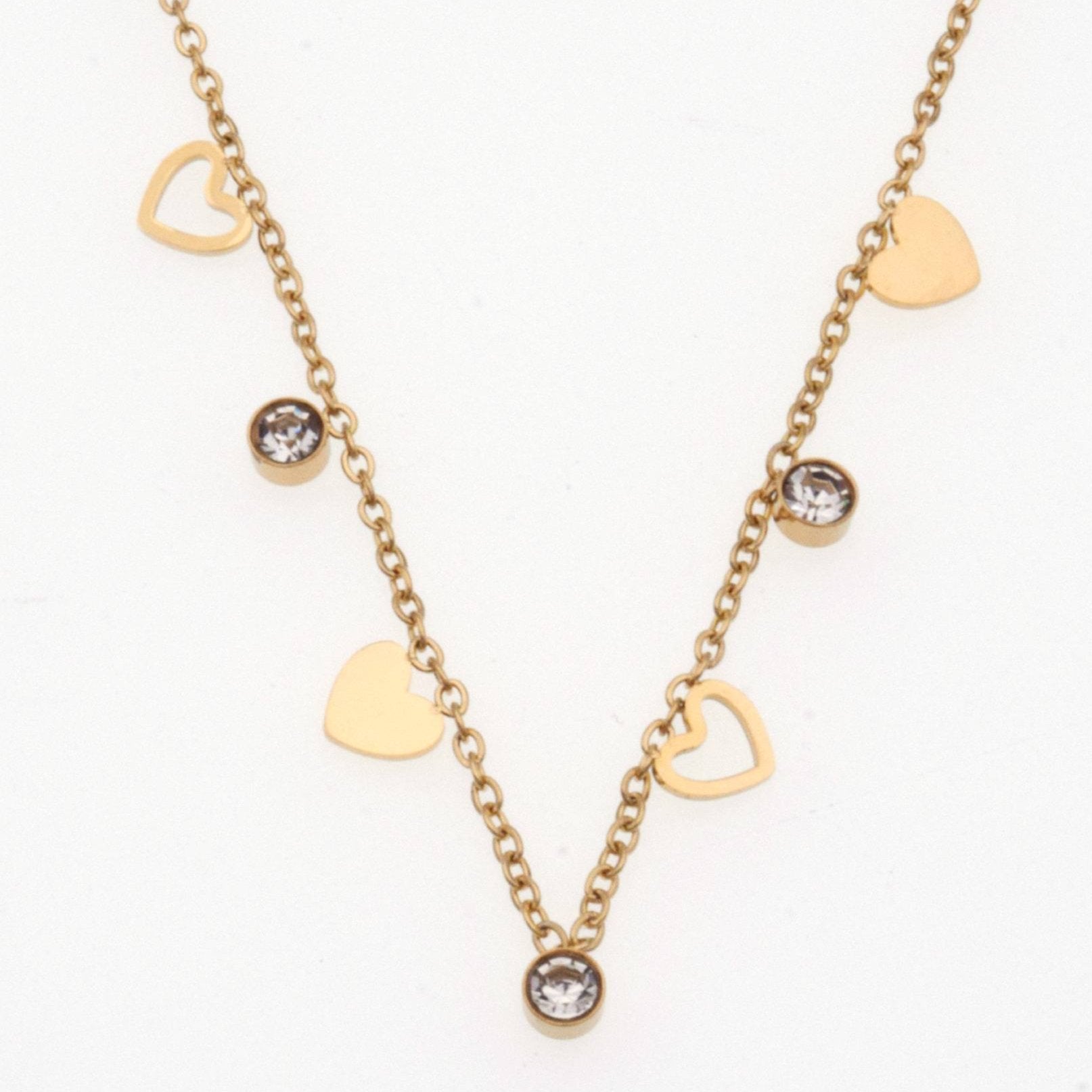 Mira Mira Heart & Sparkle Gold Plated Stainless Steel Necklace