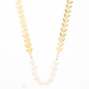 Mira Mira Chevron Pearl Gold Plated Stainless Steel Necklace