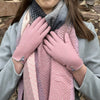 Thermal Felt Pink Gloves with Stitch & Button Detail