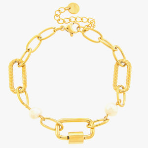 Mira Mira Mixed Chain and Pearl  Gold Plated Stainless Steel Bracelet