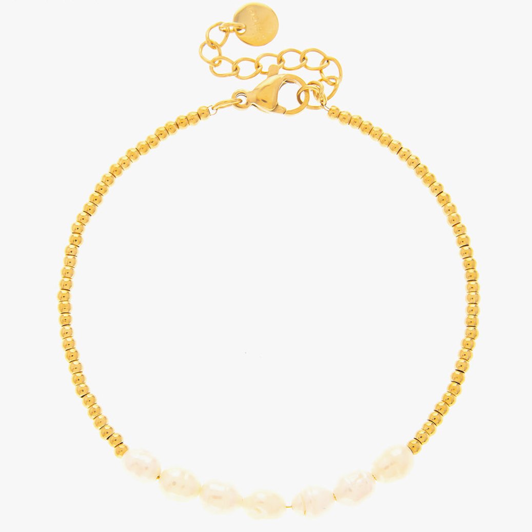 Mira Mira Pearl Ball Chain Gold Plated Stainless Steel Bracelet