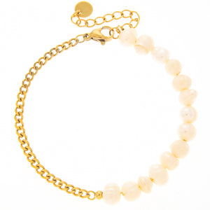 Mira Mira Half Pearl and Chain  Gold Plated Stainless Steel Bracelet