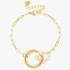 Mira Mira Pearl and Circle Twist Gold Plated Stainless Steel Bracelet