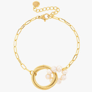 Mira Mira Pearl and Circle Twist Gold Plated Stainless Steel Bracelet