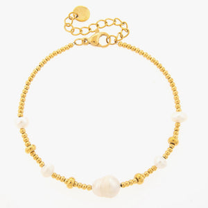 Mira Mira Mixed Pearl and Ball Gold Plated Stainless Steel Bracelet