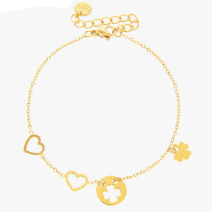 Mira Mira Heart & Clover Gold Plated Stainless Steel Bracelet