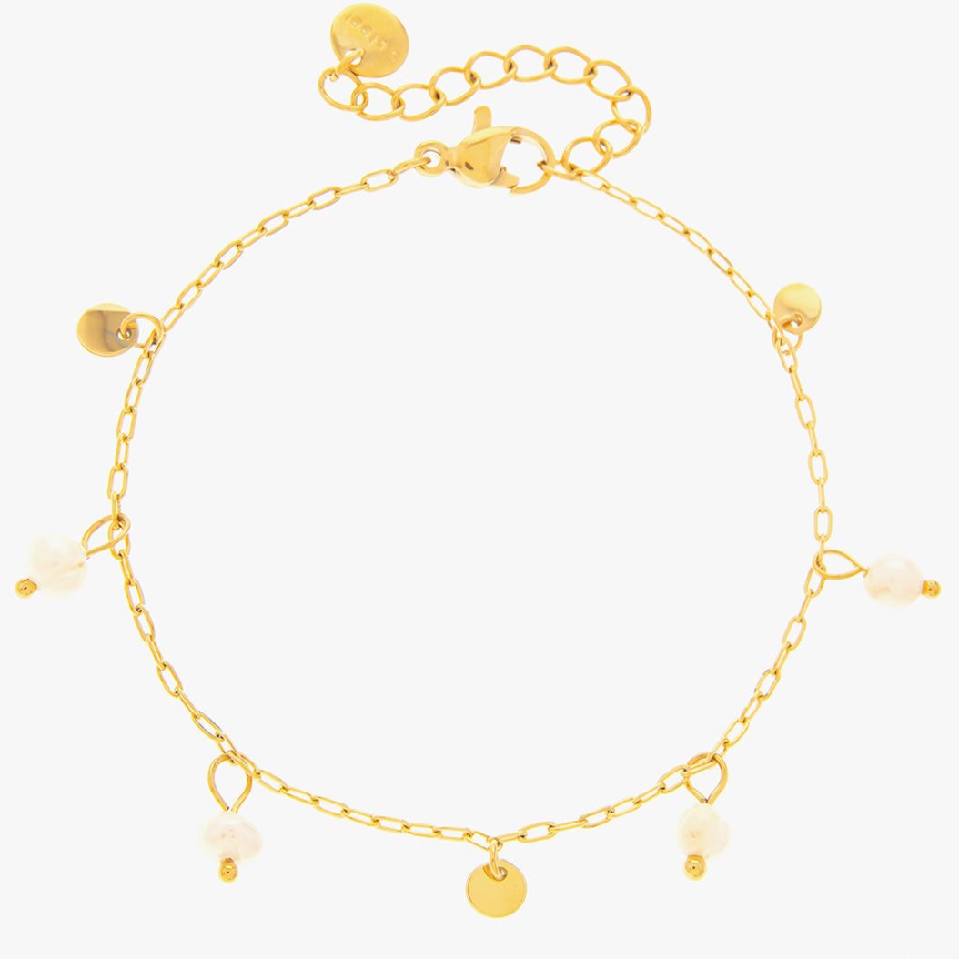 Mira Mira Small Pearl and Disc Gold Plated Stainless Steel Bracelet