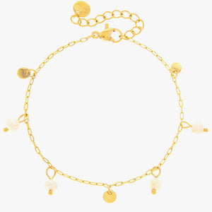 Mira Mira Small Pearl and Disc Gold Plated Stainless Steel Bracelet