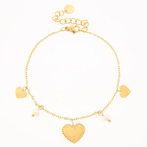 Mira Mira Multi Heart & Pearl Gold Plated Stainless Steel Bracelet