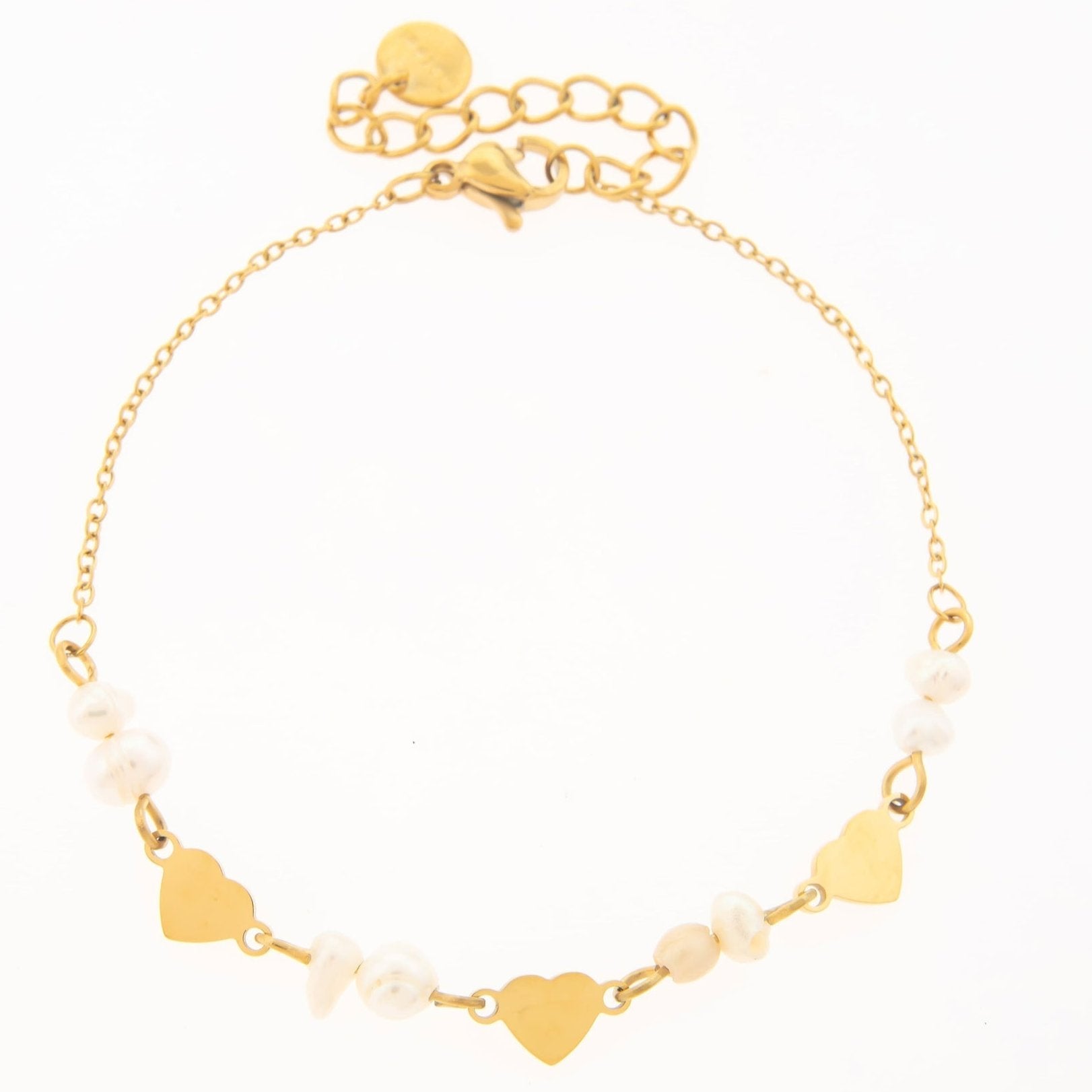 Mira Mira Double Pearl and Heart Gold Plated Stainless Steel Bracelet