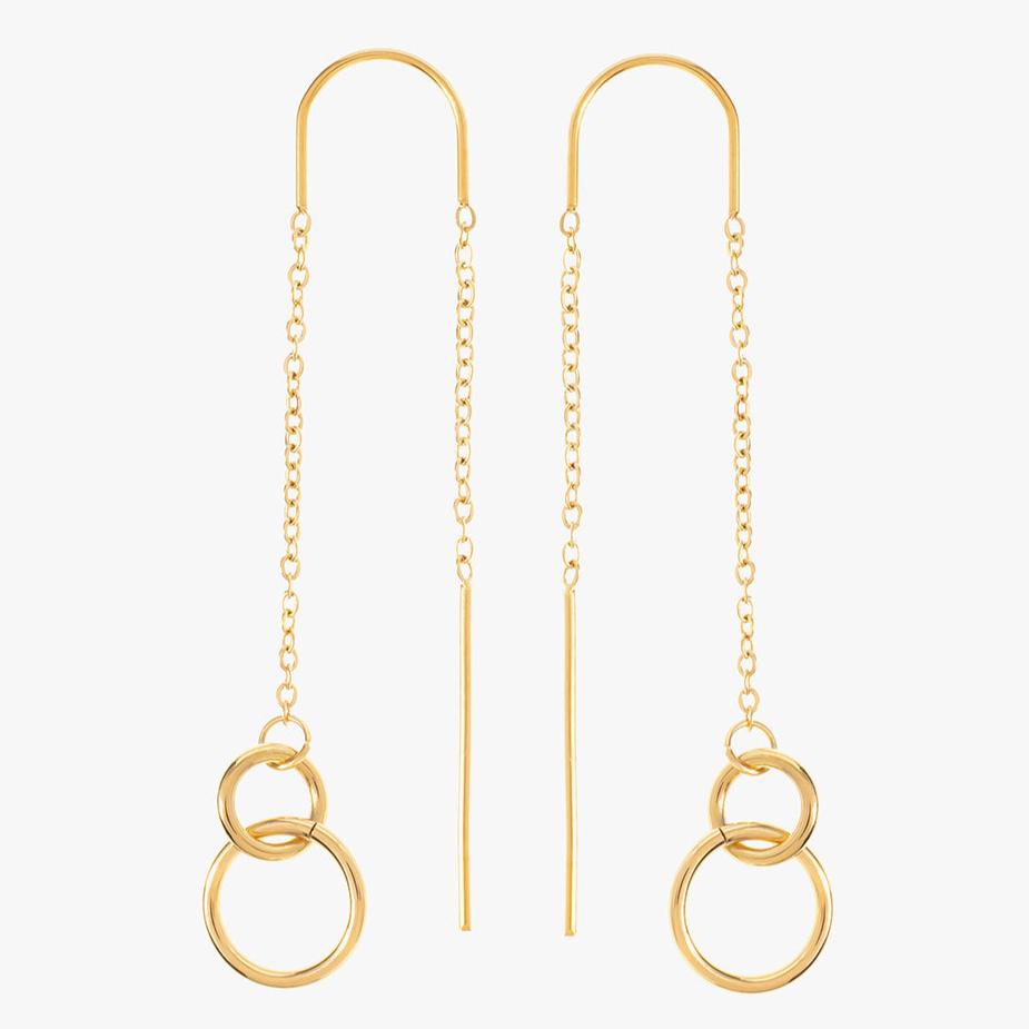 Mira Mira Linked Circle Drop  Gold Plated Stainless Steel Earrings