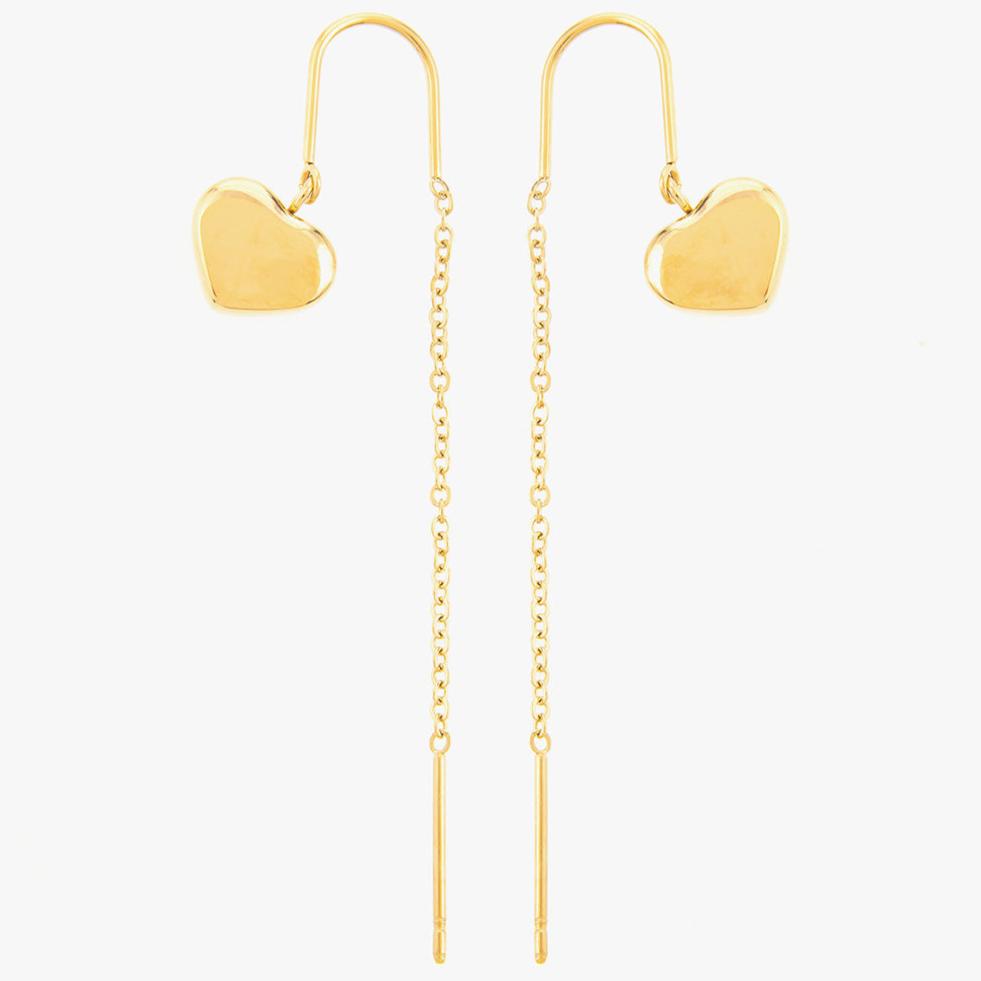 Mira Mira Heart Pull-Through Gold Plated Stainless Steel Earrings