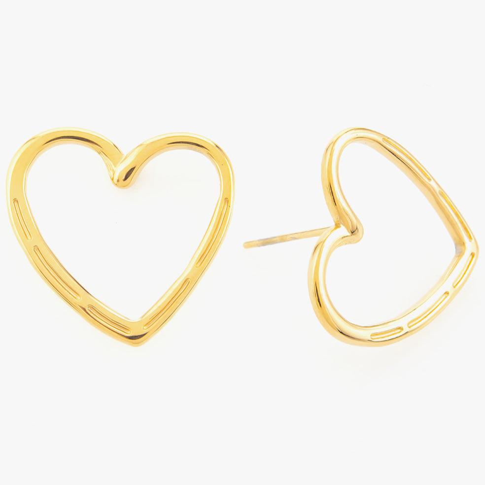 Mira Mira Heart Outline Stud Gold Plated Stainless Steel Earrings