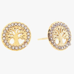 Mira Mira Tree Sparkle Stud Gold Plated Stainless Steel Earrings