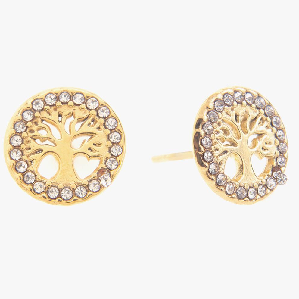 Mira Mira Tree Sparkle Stud Gold Plated Stainless Steel Earrings