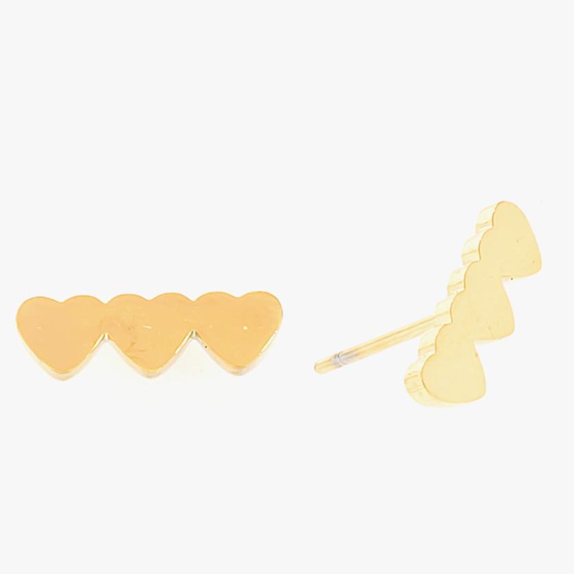 Mira Mira Triple Heart Stud Gold Plated Stainless Steel Earrings