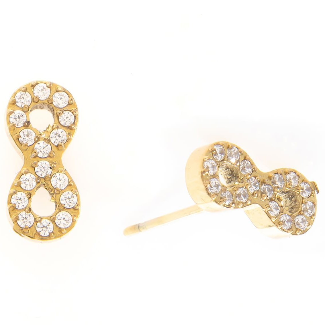 Mira Mira Sparkle Infinity Stud Gold Plated Stainless Steel Earrings