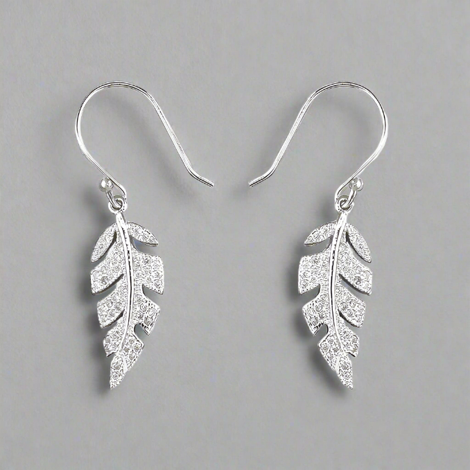 Sterling Silver Cubic Zirconia Leaf Drop Earrings