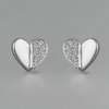 Sterling Silver Half Cubic Zirconia Half Plain Stud