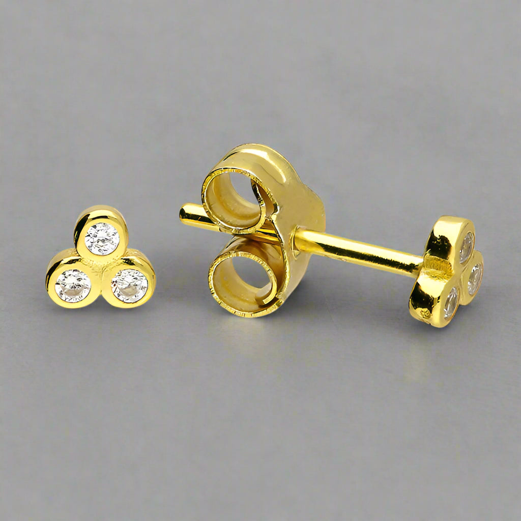 Sterling Silver Gold Plated CZ Trio Stud Earring