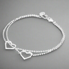 Sterling Silver Double Layer & Heart Bracelet