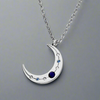 Sterling Silver Lapis and CZ Moon Necklace