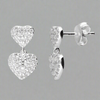 Sterling Silver CZ Double Heart Drop Earrings