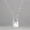 Sterling Silver CZ Moon & Plain Star Padlock Necklace