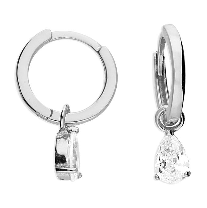 Tear-drop Hoop Earrings. Sterling Silver set with Cubic selling Zirconia. Ready to ship.