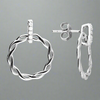 Sterling Silver CZ Bar Twist Circle Earrings