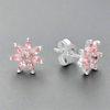 Sterling Silver Pink CZ Flower Stud Earrings