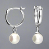 Sterling Silver Faux Pearl Hoop Earrings