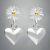 Sterling Silver Daisy and Heart Drop Stud Earrings