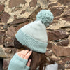 Mint Herringbone Pom Pom Hat