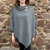 Plain Button Accent Poncho - Grey