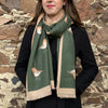 Contrast Colour Robin Print Scarf - Olive