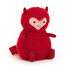 Jellycat Hugg McSnugg plush toy with soft fur, cute devil horns and tail, and an embroidered heart shaped face, perfect for Valentine’s Day cuddles every day of the year. 