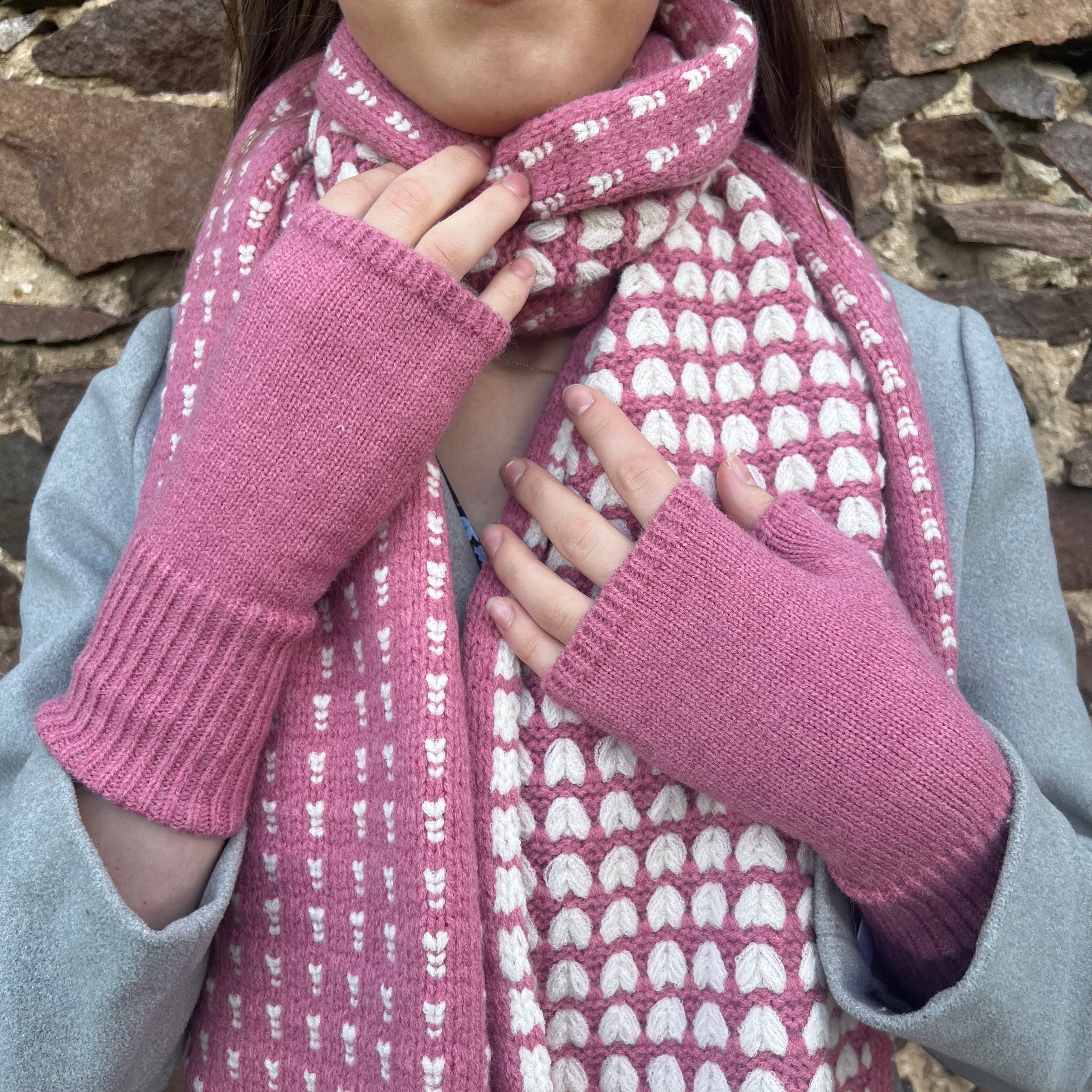 Pink Knitted Hearts Scarf